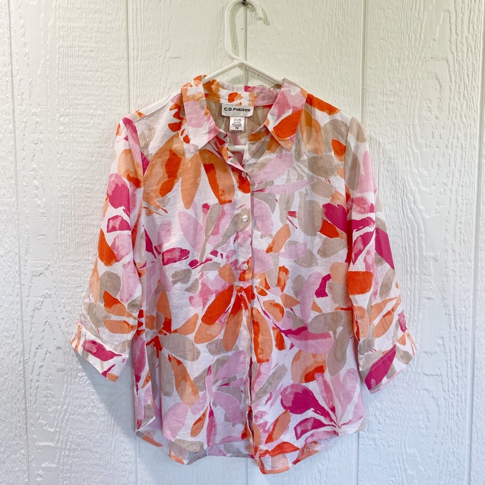 C. D. Petites Summer Blouse, Button Up Shirt